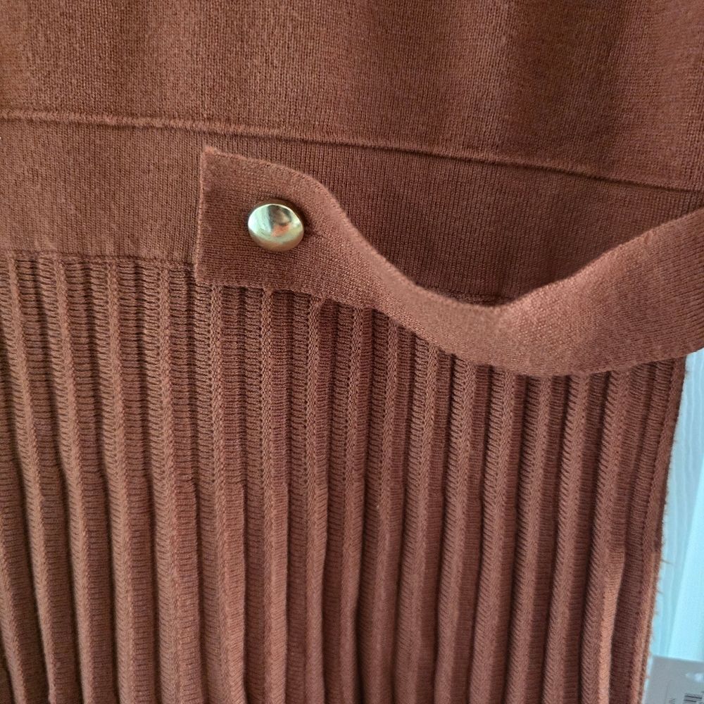 Nwt London Times Ribbed Pleated Belted Sweater Dress Size L Large - Picture 6 of 7